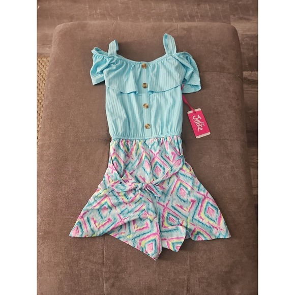 NWT Justice Girls Cold Shoulder Ruffle Rompers - Boho Tribal Print & Classic B/W - Picture 4 of 12